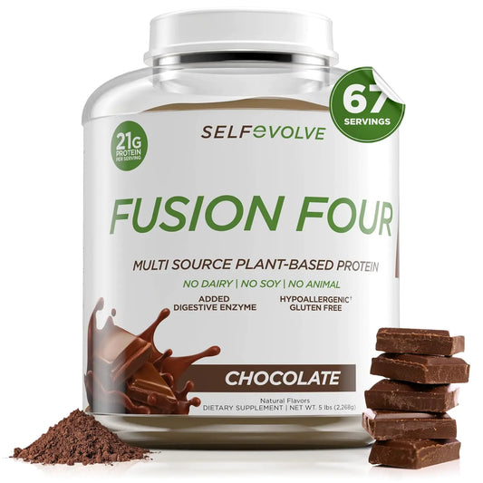 selfevolve Fusion Four Vegan Protein Powder - 21g Plant-Based Protein Powder - Gluten Free Dairy Free and Soy-Free Pea Protein with BCAAs - Chocolate Flavored - 5lbs